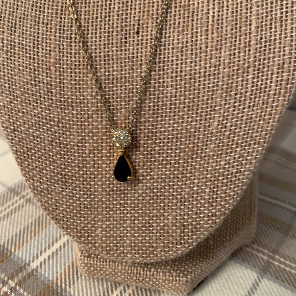 Teardrop Necklace with Faux Diamonds & Blue Stone - Picture 2 of 8